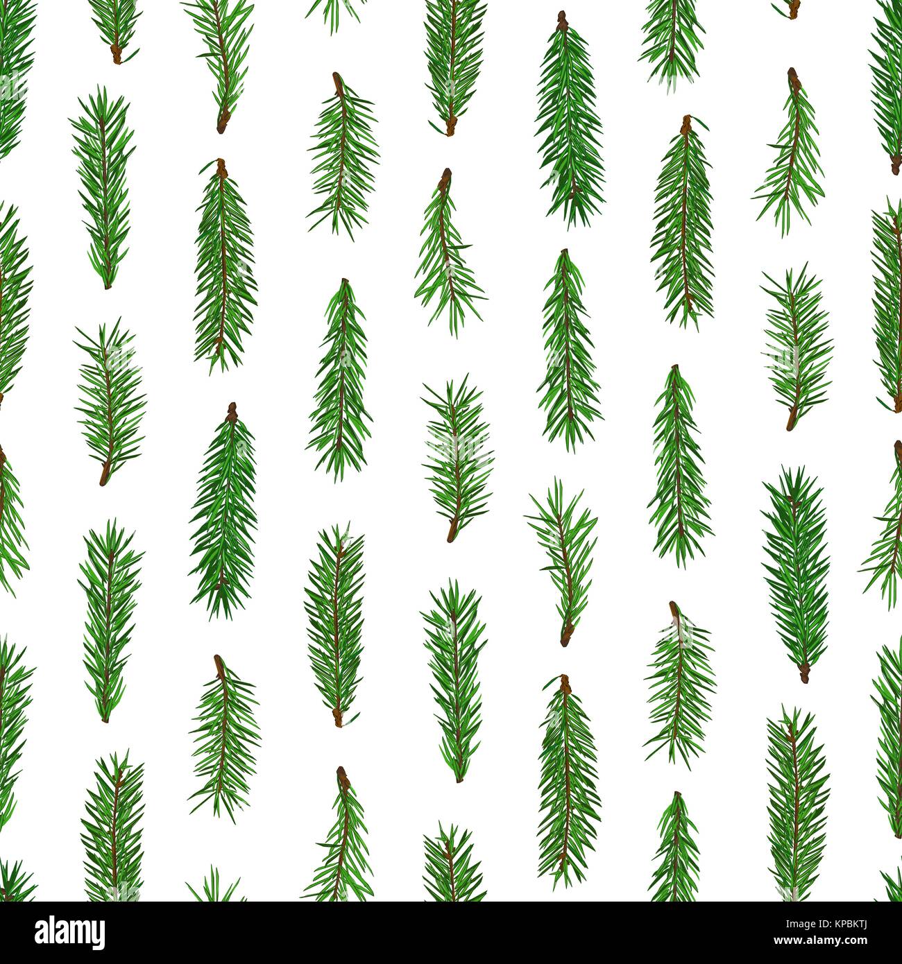 Realistische grüne Tanne Zweige nahtlose Muster auf weißem Hintergrund. Weihnachten, Neujahr Symbol. Stock Vektor