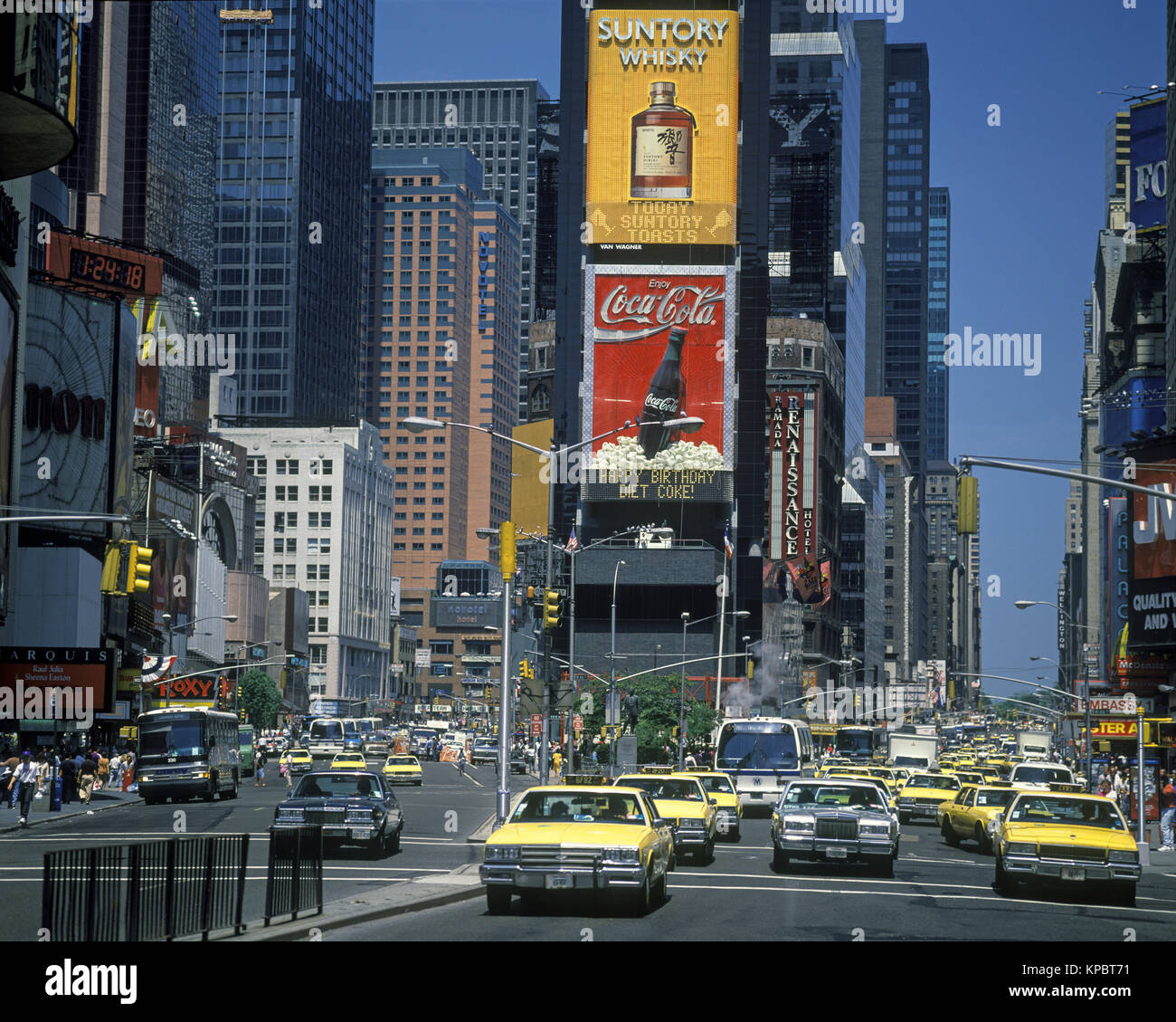 1992 historische GELBE TAXIS TIMES SQUARE MANHATTAN NEW YORK CITY USA Stockfoto