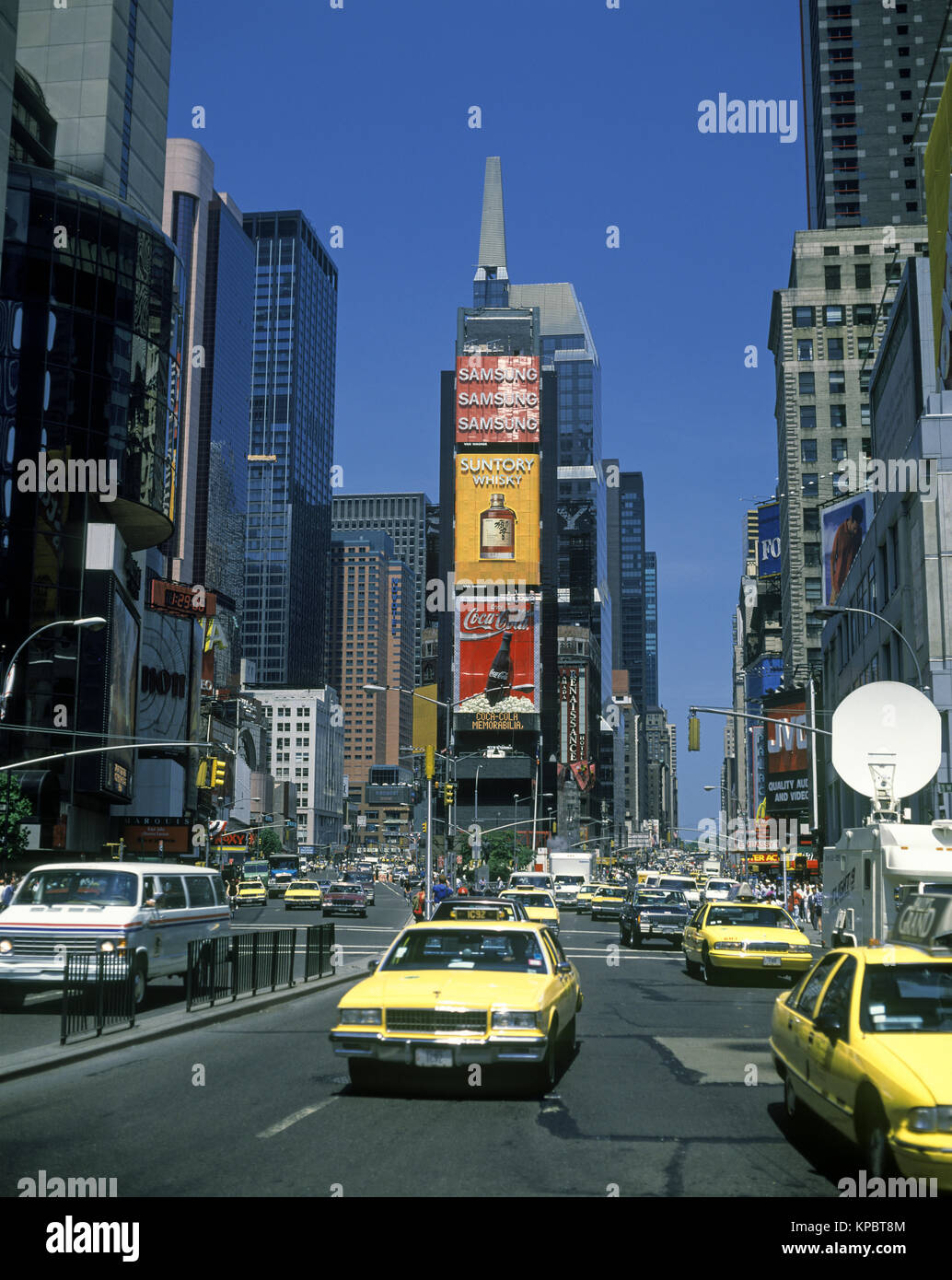 1992 historische GELBE TAXIS TIMES SQUARE MANHATTAN NEW YORK CITY USA Stockfoto