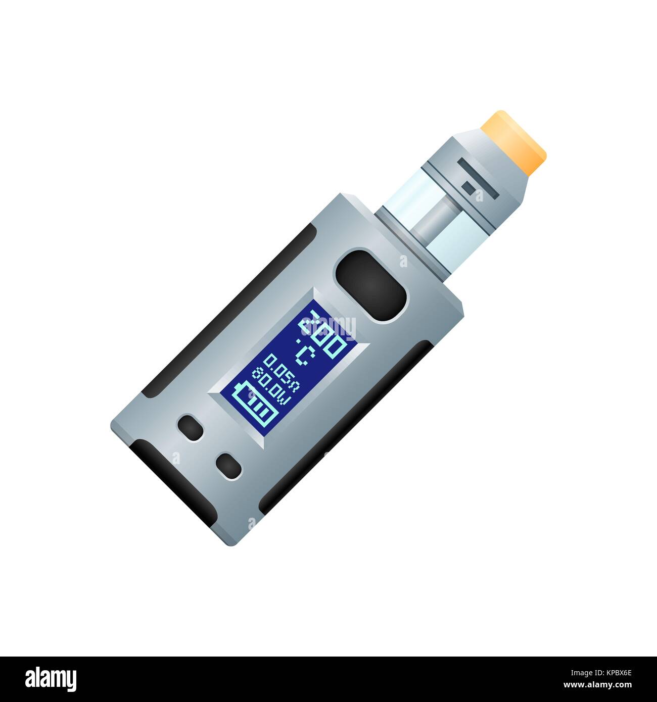 Vektor bunten flachen Design variable Wattleistung Thermo Control Box mod Vaporizer Gerät mit RDTA Typ Zerstäuber realistische Abbildung isoliert auf weißem Stock Vektor