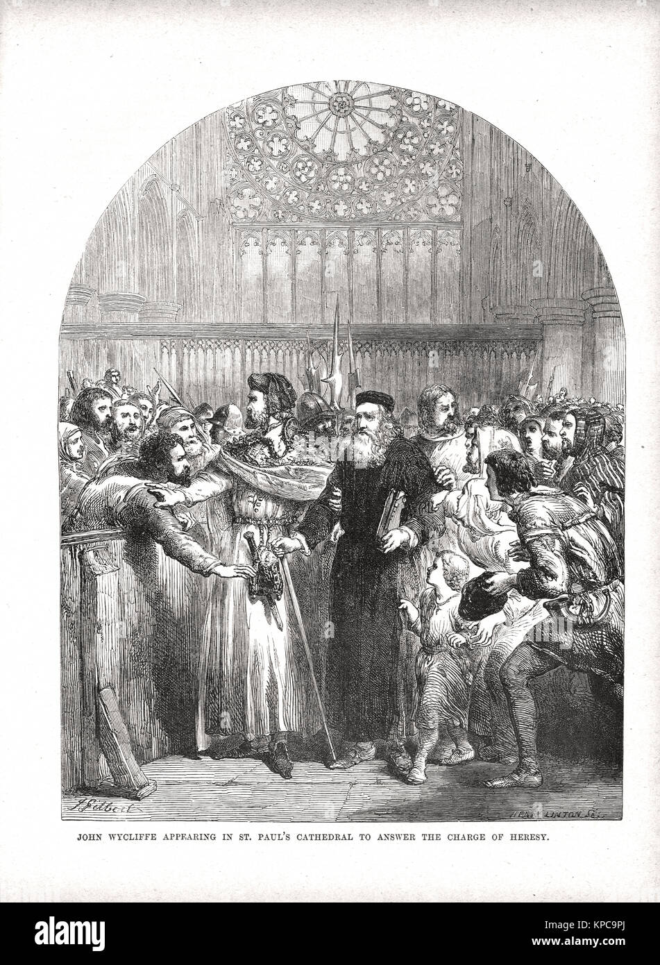John Wycliffe, bei St. Paul's Cathedral, die die Anklage der Ketzerei zu beantworten, 1377 Stockfoto