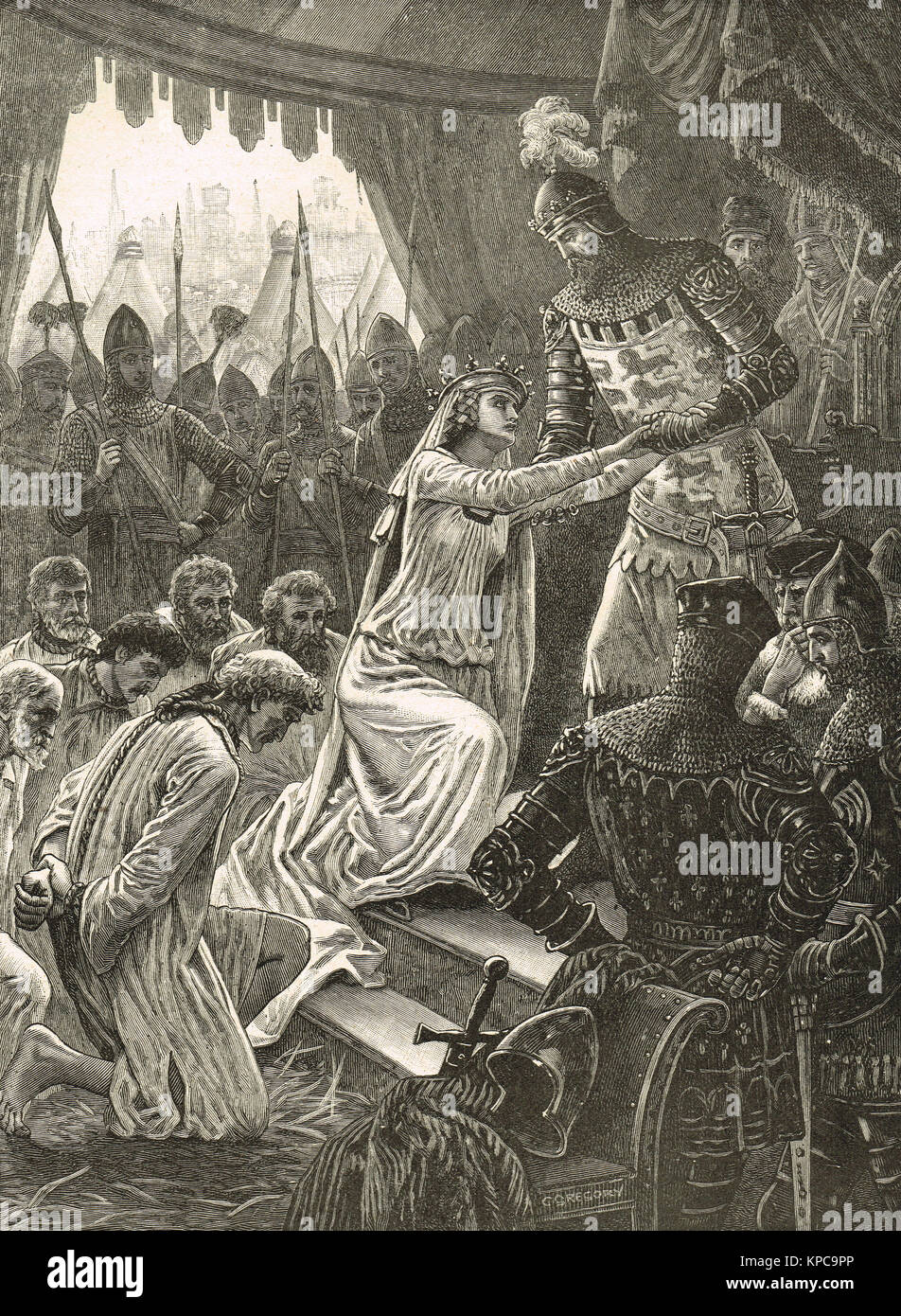 Königin Philippa Fürbitte für die Bürger von Calais, Belagerung von Calais, August 1347 Stockfoto