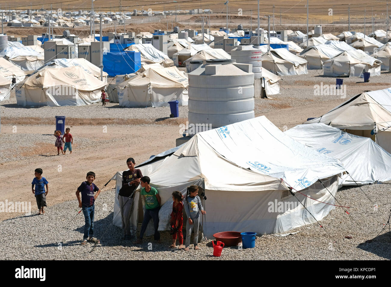 Hasansham Flüchtlingslager für intern Vertriebene (IDP) aus Mossul in der Nähe von Erbil im Norden des Irak, Autonome Region Kurdistan, Irak Stockfoto