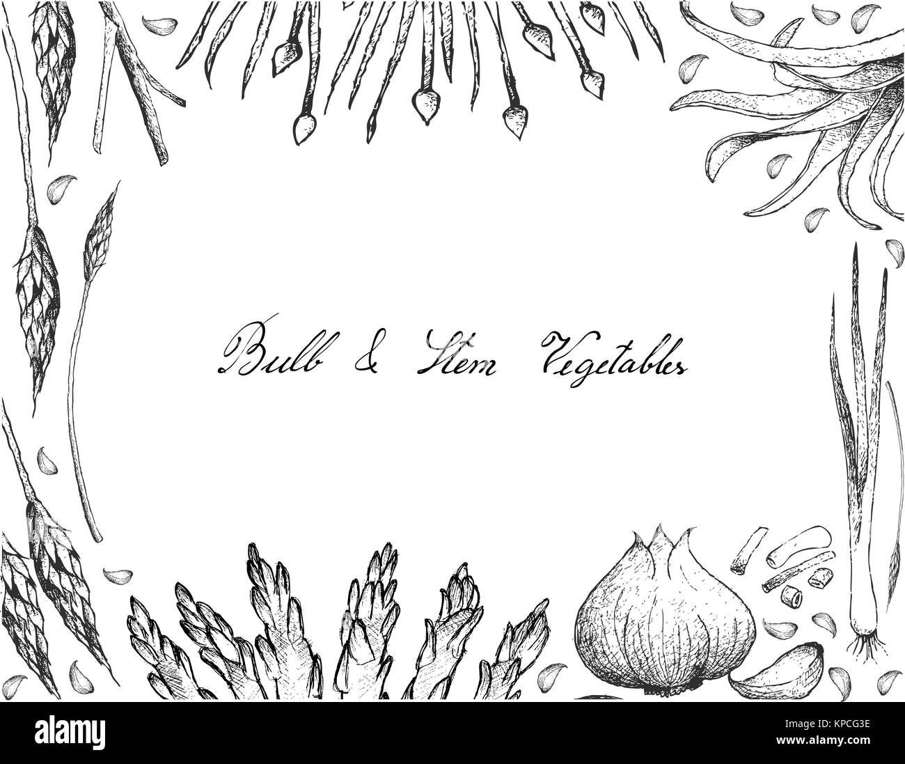 Gemüse- und Kräutergarten, Illustration von Hand gezeichnete Skizze köstliche frische Birne und Stammzellen Gemüse isoliert auf weißem Hintergrund. Stock Vektor