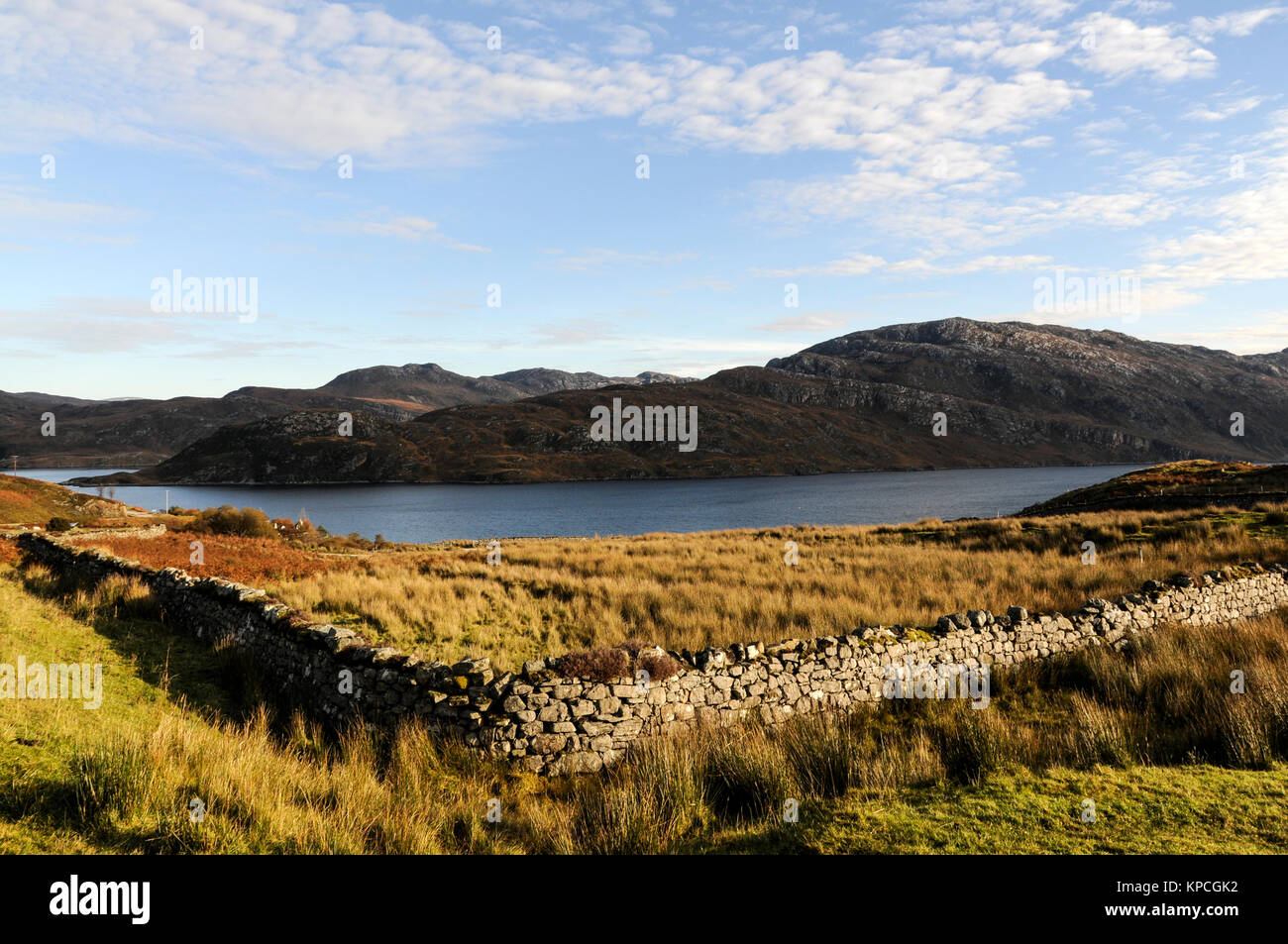 Blick auf Ben Strome und loch Glendhu. Die Scottish National Heritage bietet informative Schilder auf verschiedenen Seiten von Interesse. Es gibt Schub Flugzeuge - Stockfoto