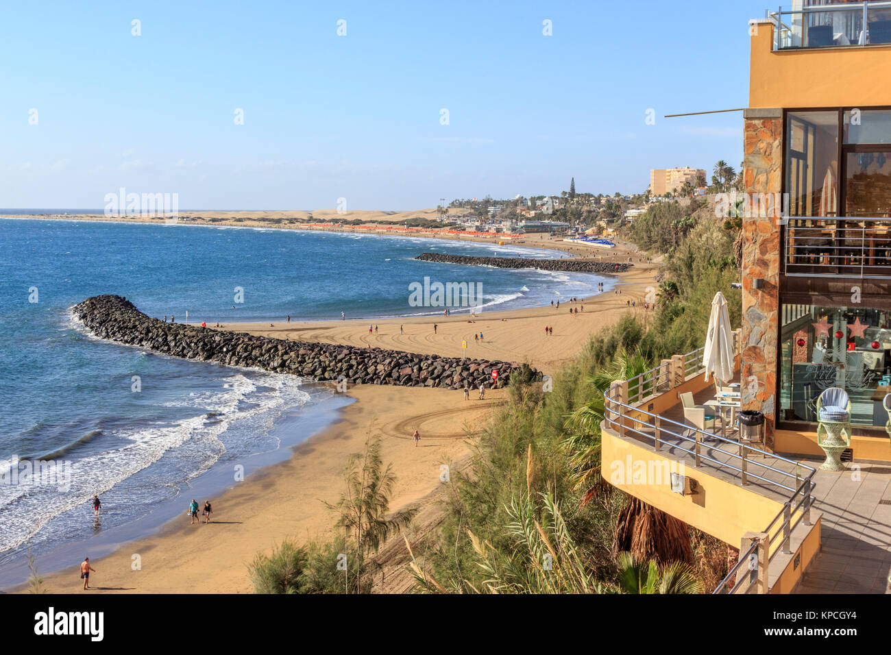 Dünen von Maspalomas, Playa del Inglés Holiday Resort kanarische Insel Gran Canaria, spanische Insel vor der Küste von North West Afrika Dezember 2017 Stockfoto