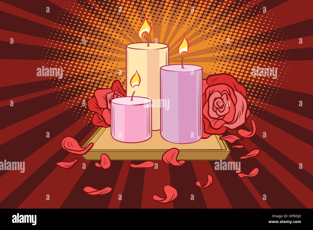 Romantische Kerzen und Rosenblättern Stock Vektor