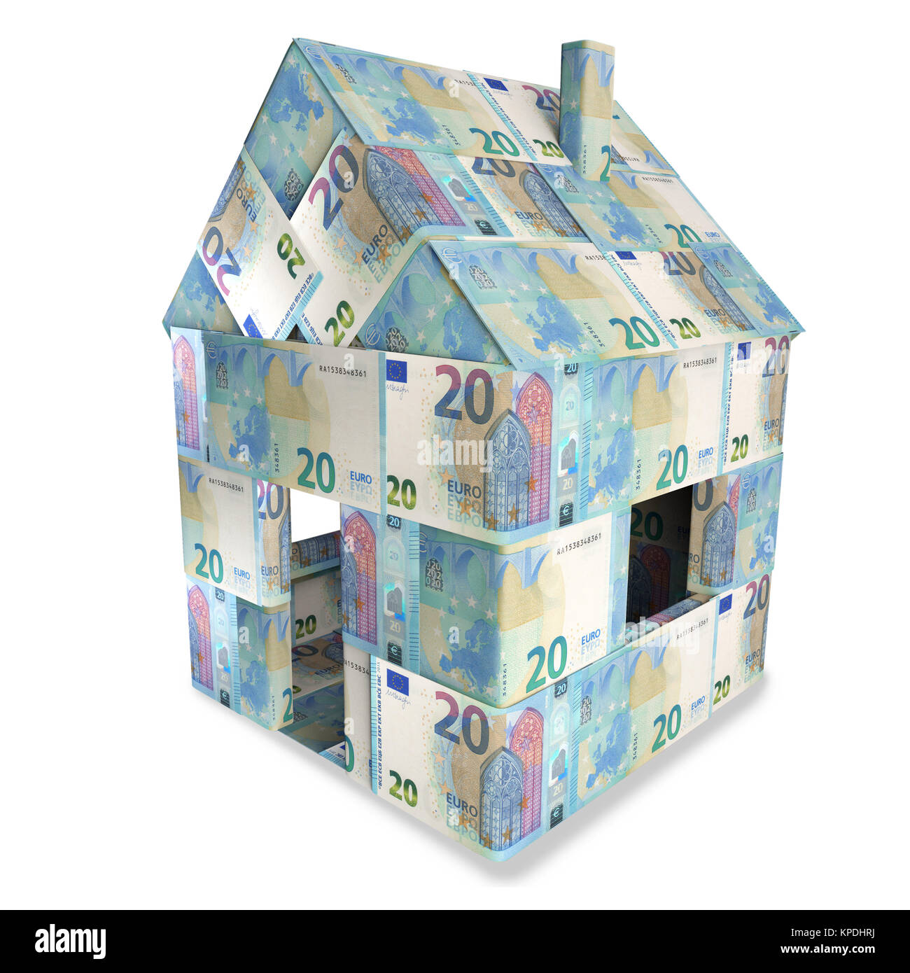Haus von 20,- Euro Scheine und ein neues Zuhause. Stockfoto