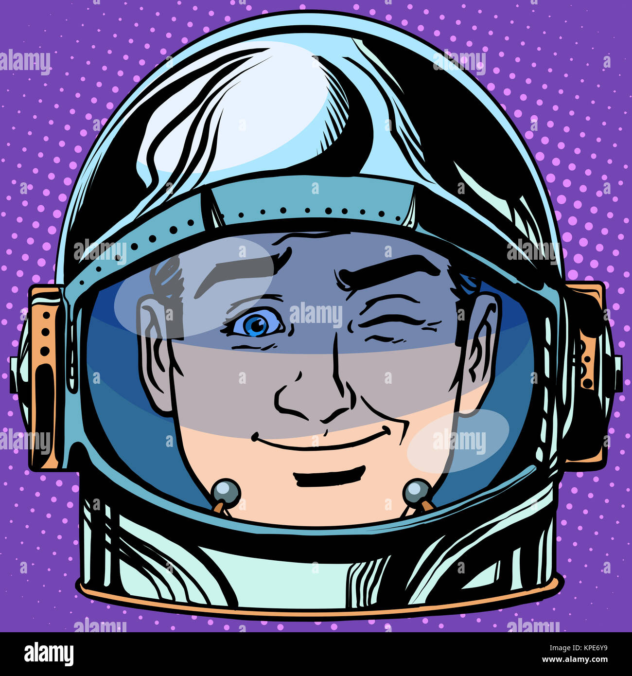 Emoticon Augenzwinkern Emoji Gesicht Mann Astronaut retro ...
