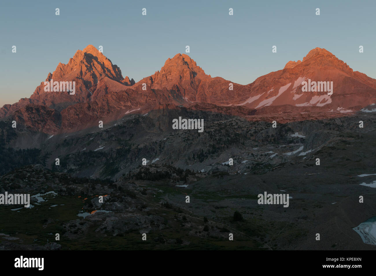 Sonnenuntergang im Grand Teton National Park, WY vom Hurrikan Pass Stockfoto