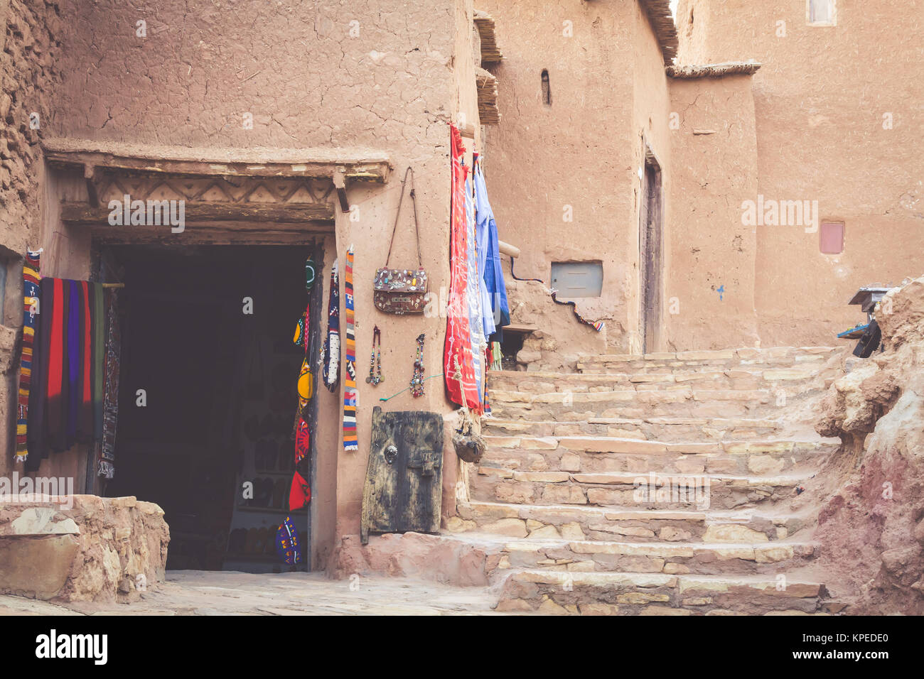 Teil des Schlosses von Ait Benhaddou, eine befestigte Stadt, die ehemalige Wohnwagen weg von Sahara nach Marrakesch. Unesco Welterbe, Marokko Stockfoto