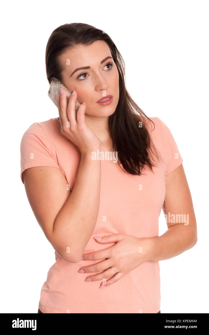 Junge Frau Telefonieren mit einem Mobiltelefon Stockfoto