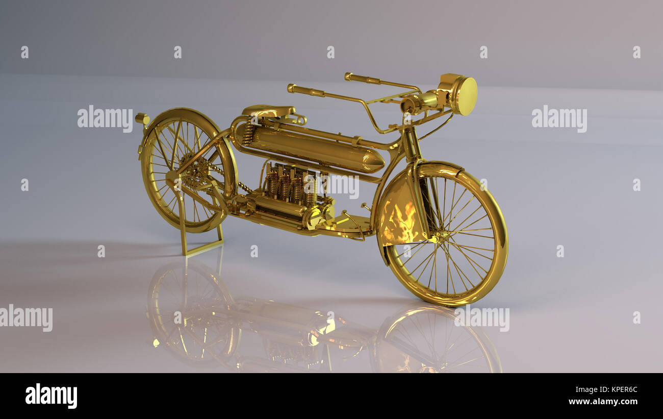 Golden 3D-Objekt (seltsame Motor-bike) Stockfoto