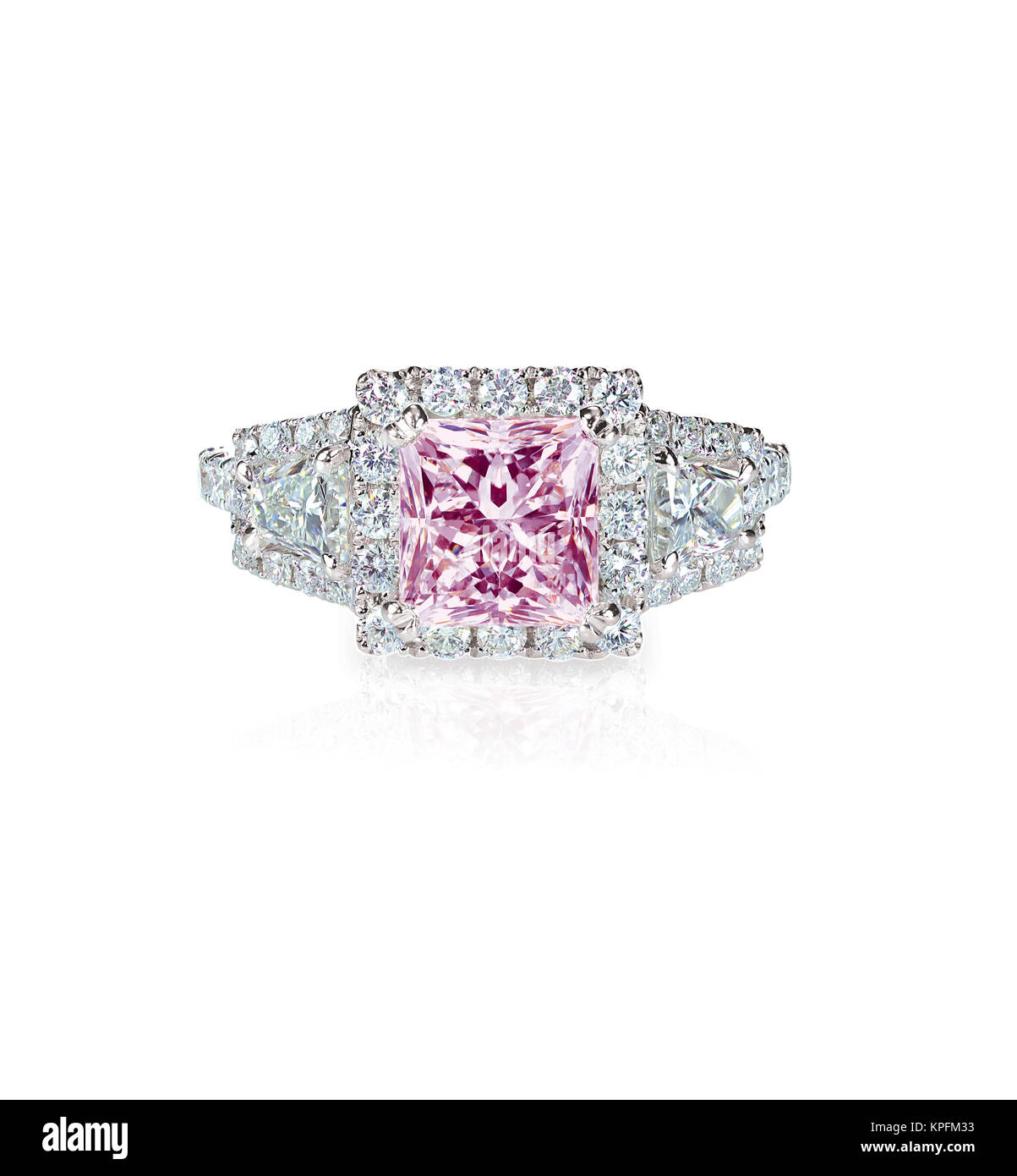 Rosa square Princess cut Diamond halo Verlobung Hochzeit Ring Stockfoto