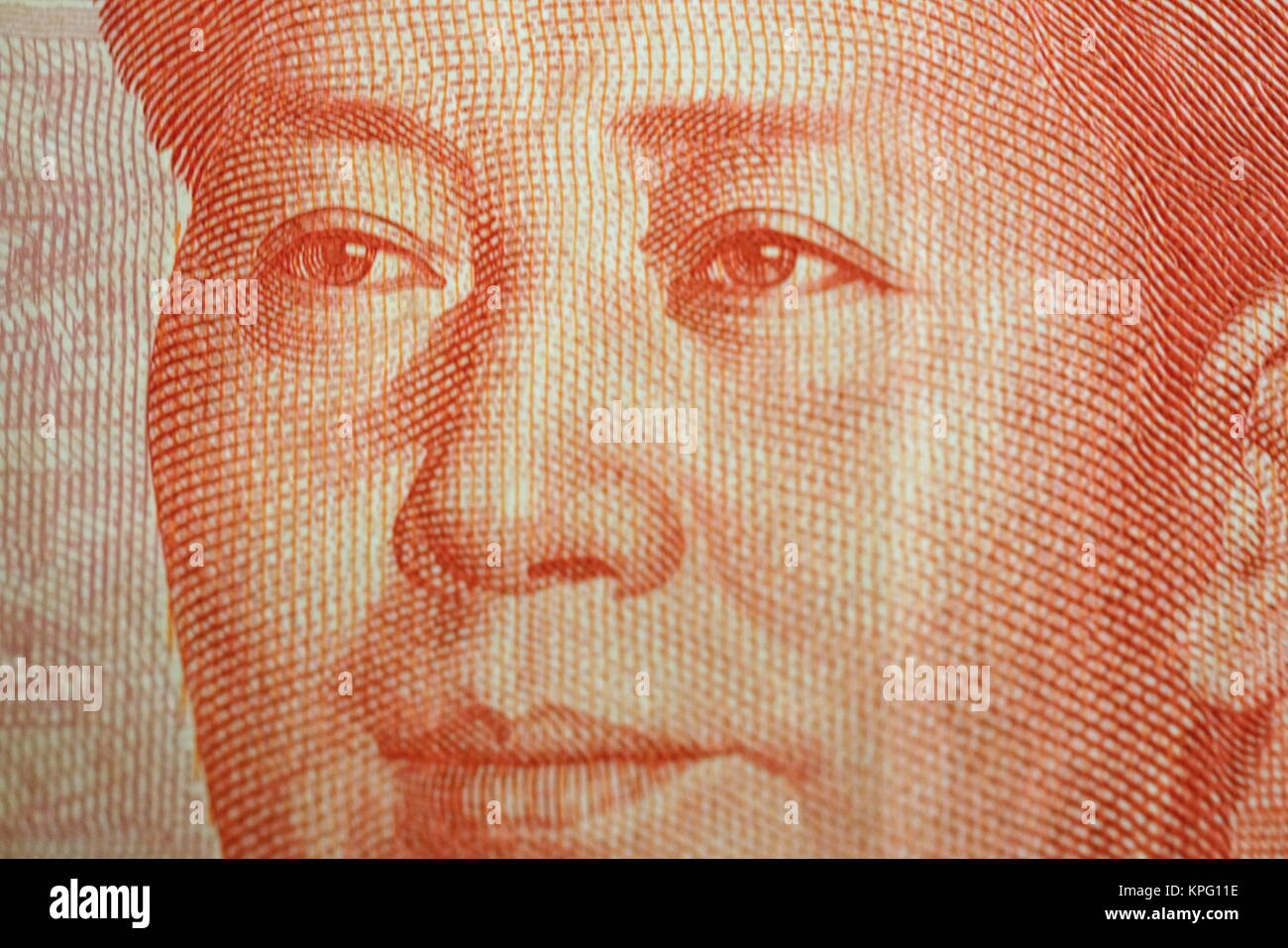 Makro Detail eines chinesischen Hundert rmb Hinweis Bill zeigt das Gesicht portrait von Mao Zedong Stockfoto