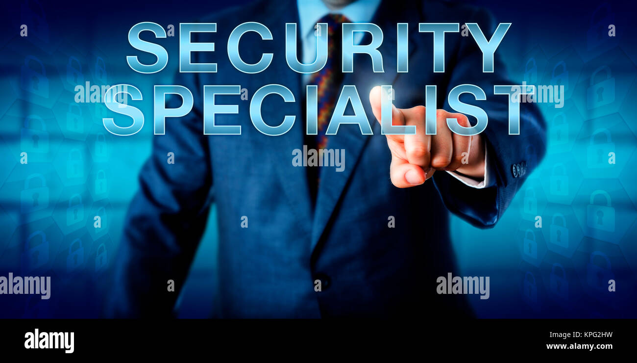 Corporate Manager Security Specialist berühren. Stockfoto