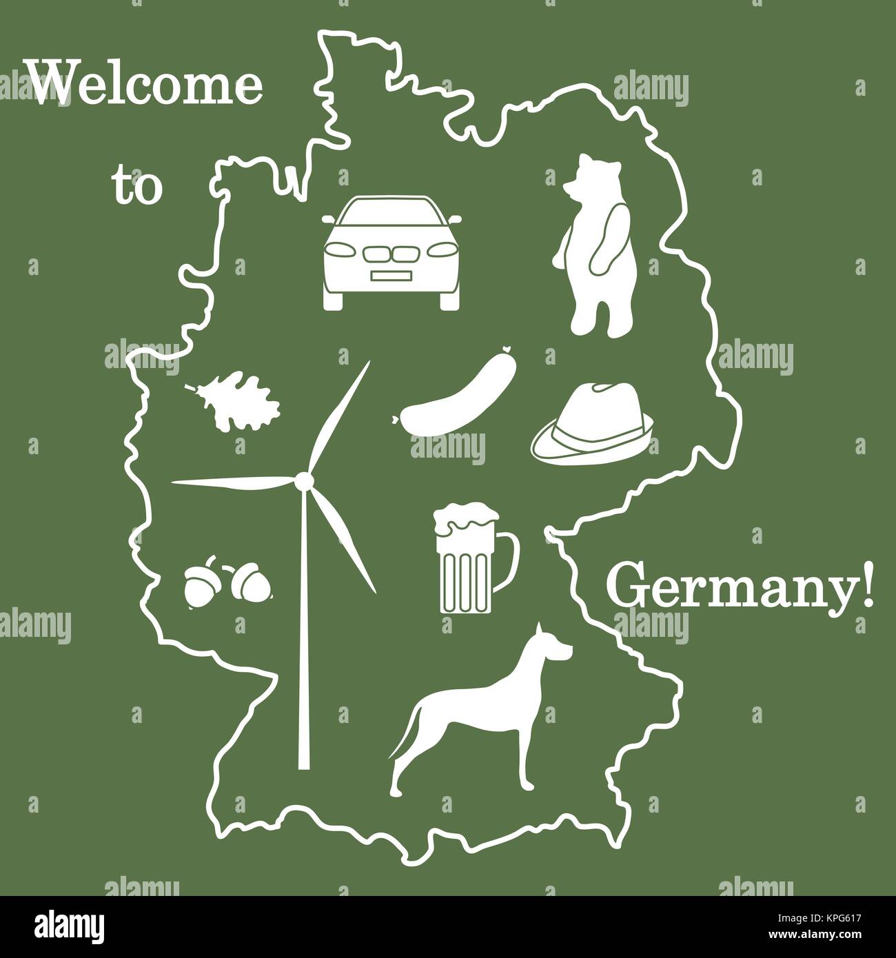 Vector Illustration mit verschiedenen Symbolen in Deutschland. Reisen und Freizeit. Design für Banner, Poster oder Drucken. Stock Vektor