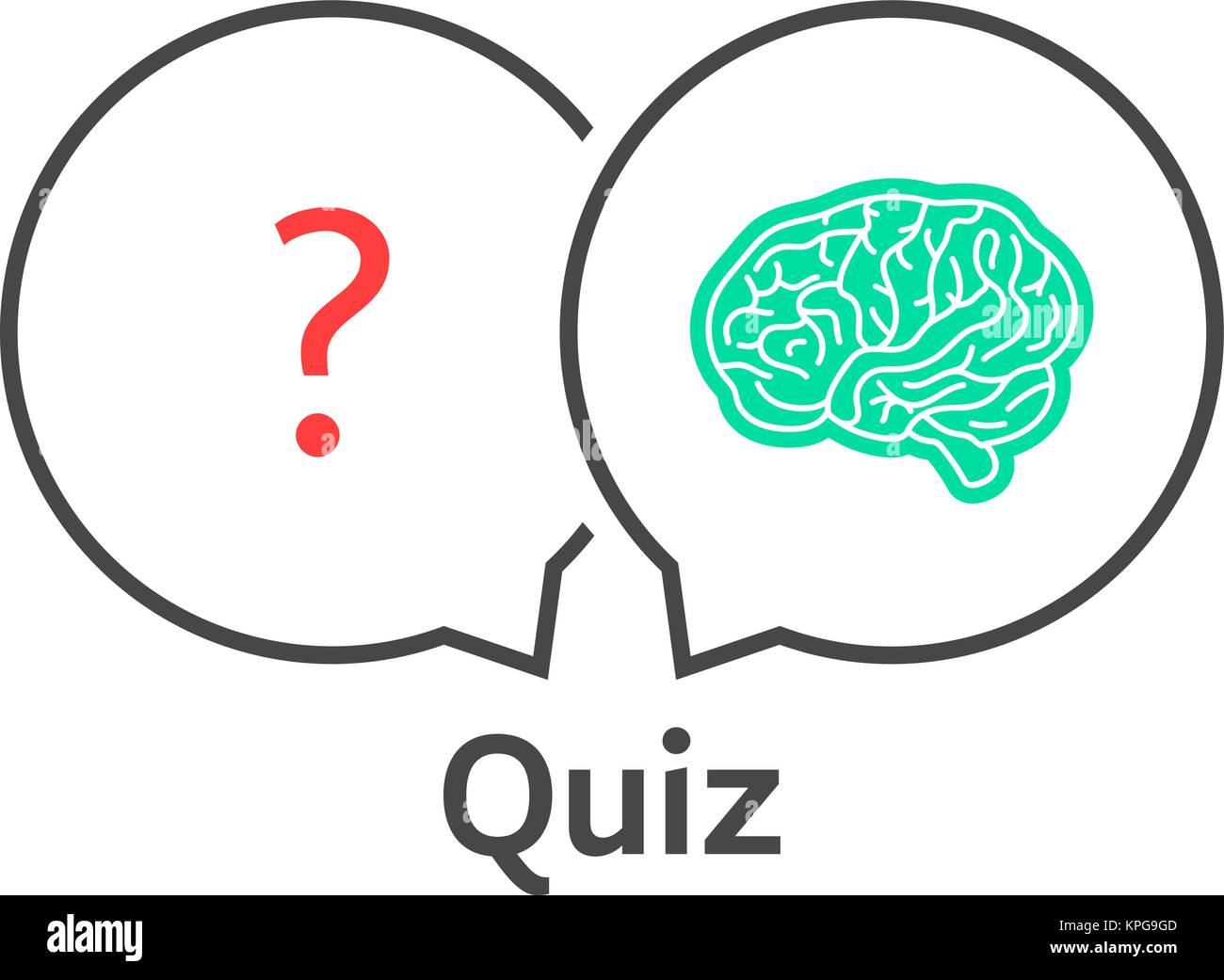 Thin Line Quiz Icon mit Gehirn Stock Vektor