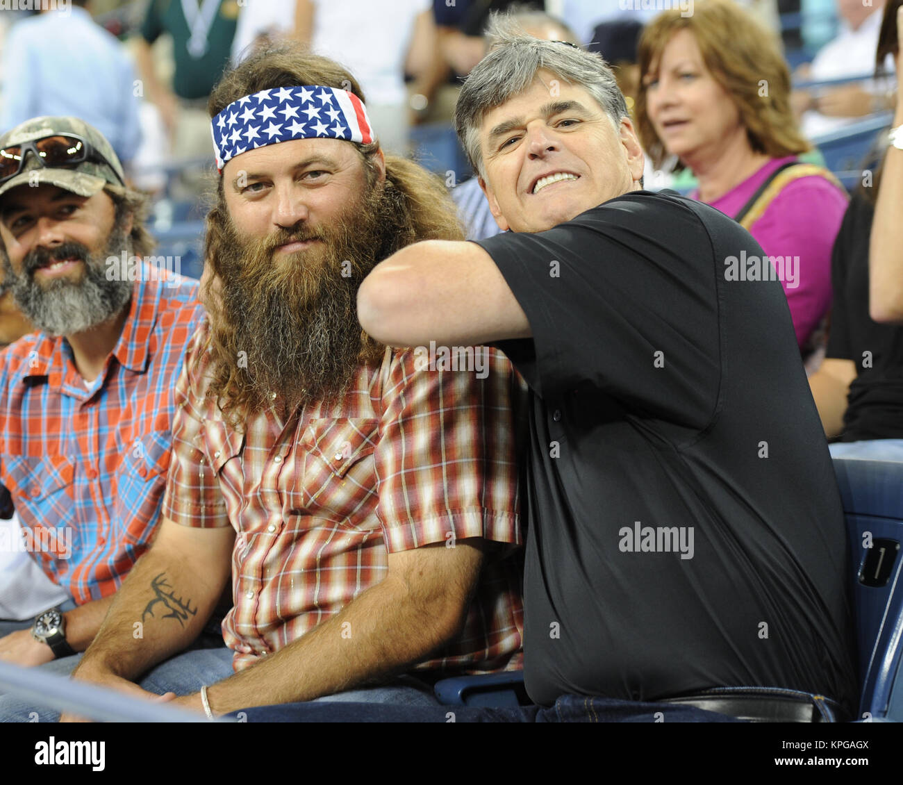 FLUSHING NY-SEPTEMBER 04: Duck's Dynasty Willie Robertson, Sean Hannity, Tag elf der 2014 US Open am USTA Billie Jean King National Tennis Center am 4. September 2014 in der Nähe der Queens Borough von New York City People: Willie Robertson, Sean Hannity Stockfoto