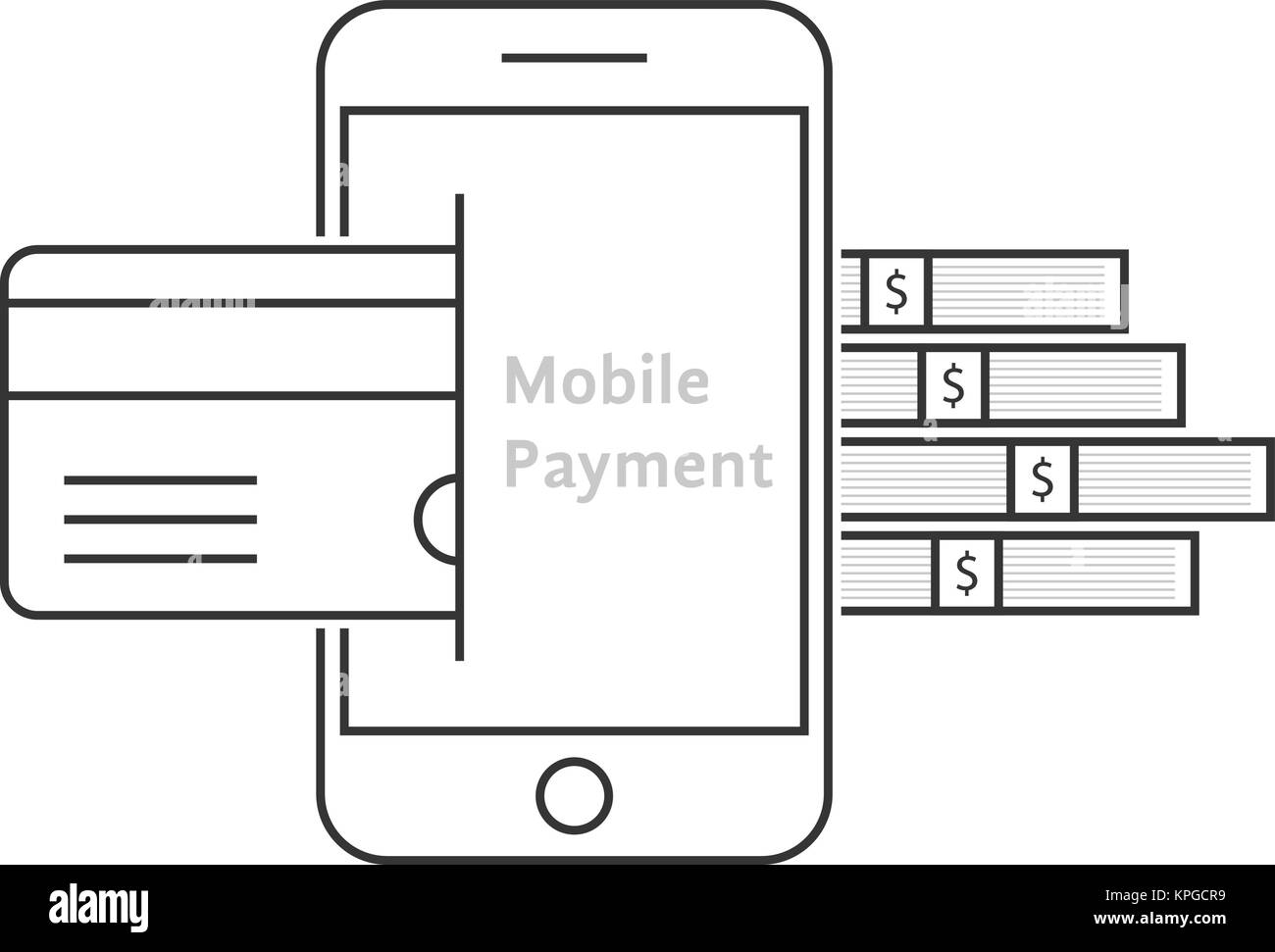 Mobile Payment mit Thin Line Telefon Stock Vektor
