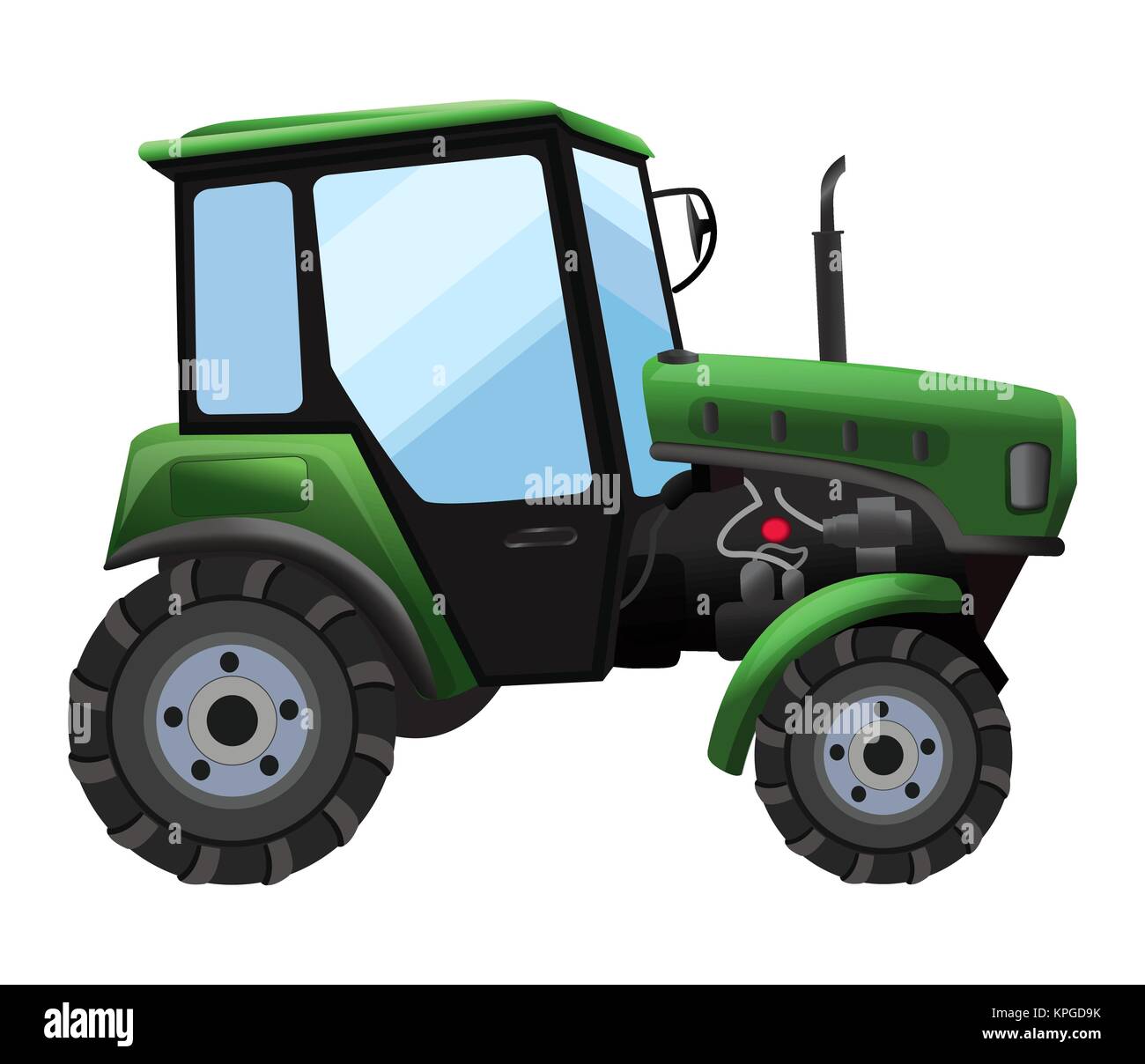 Traktor. Vector Illustration der grünen Traktor in einer flachen Stil auf weißem Hintergrund. Schwere landwirtschaftliche Maschinen für den Außendienst Stock Vektor