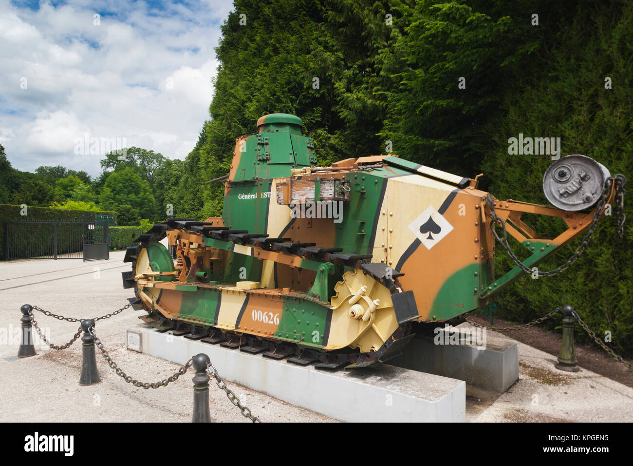 Frankreich, Picardie, Oise, Compiegne, Clairiere del Waffenstillstand, der die Unterzeichnung des WWI Waffenstillstand, 1918, Französisch Renault FT 17 Tank. Stockfoto