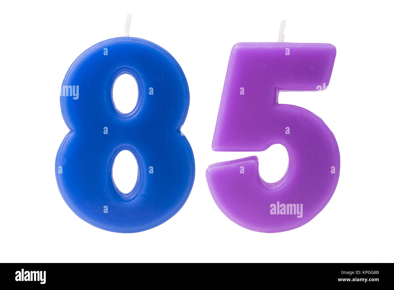 85. Geburtstag Kerzen isoliert Stockfoto