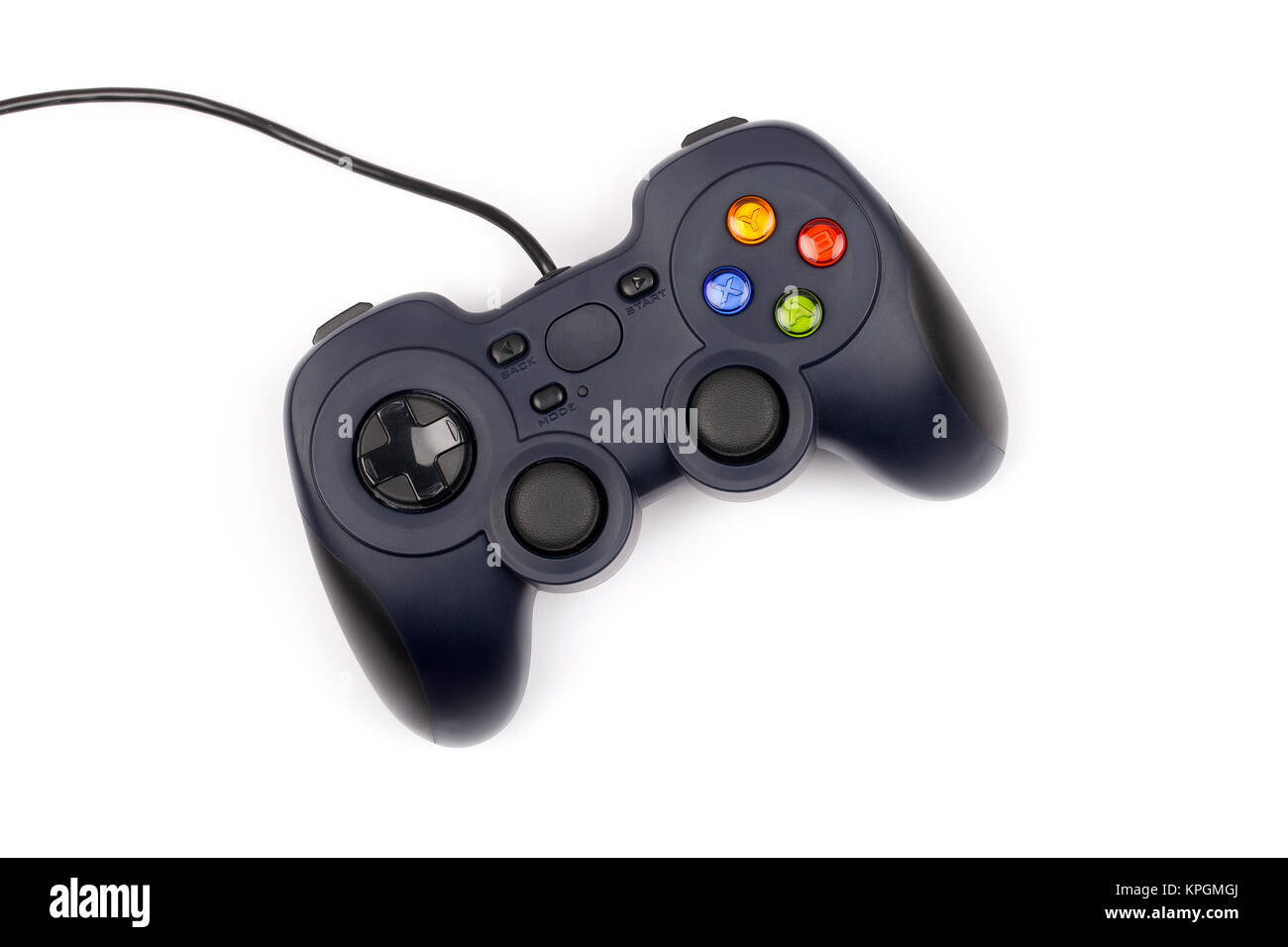 Gamepad mit einem Kabel auf weißem Hintergrund Stockfoto