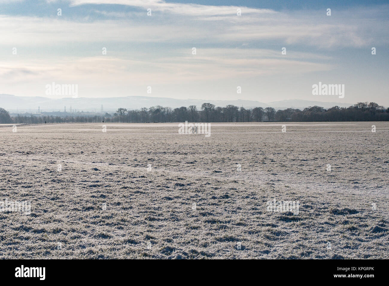 Menschen waling im Schnee im Phoenix Park in Dublin an einem wunderschönen Wintermorgen am ersten Tag des Neuen Jahres 2010 Stockfoto