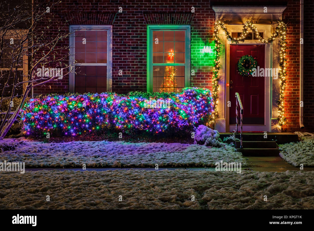 Eine typische Szene mit Weihnachten Dekoration in Fort Belvoir, Virginia. Stockfoto