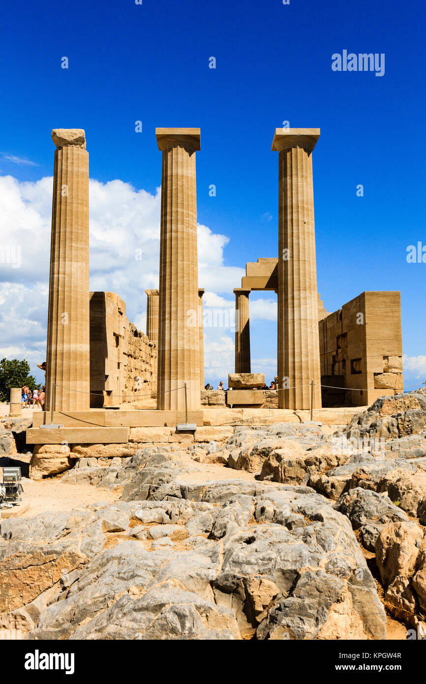 Dorischen Tempel der Athene. Dorian Akropolis von Lindos aus über 10. Jahrhundert v. Chr.. Rhodos. Griechenland. Stockfoto