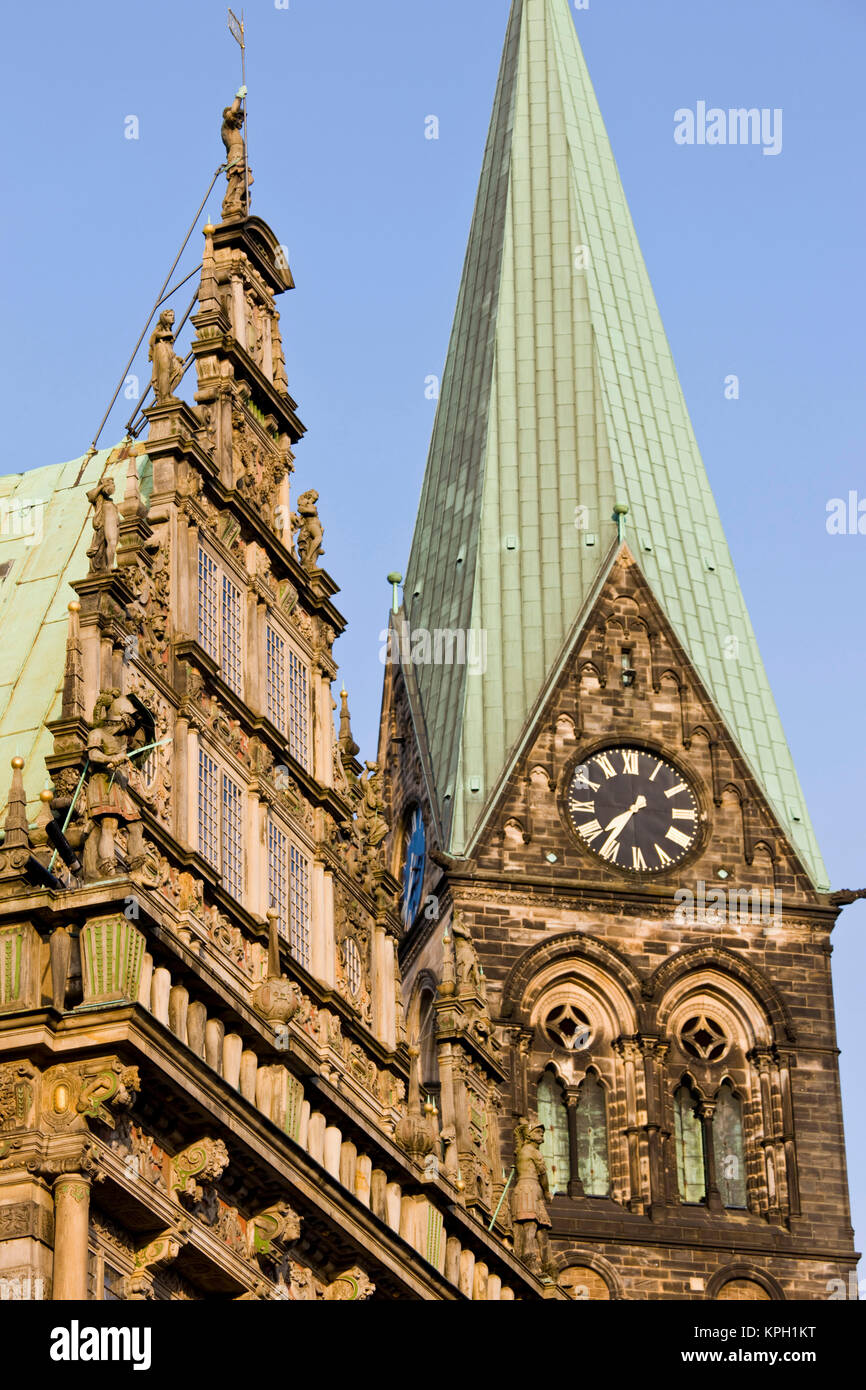 Deutschland, Bremen, Bremen. Rathaus und Dom St. Petri Dom. Stockfoto