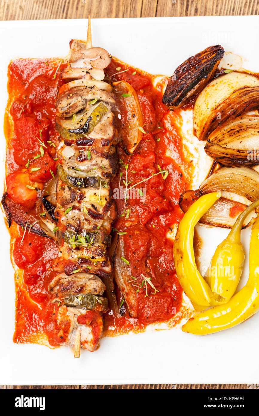 Nahaufnahme eines Shish Kebab Stockfoto