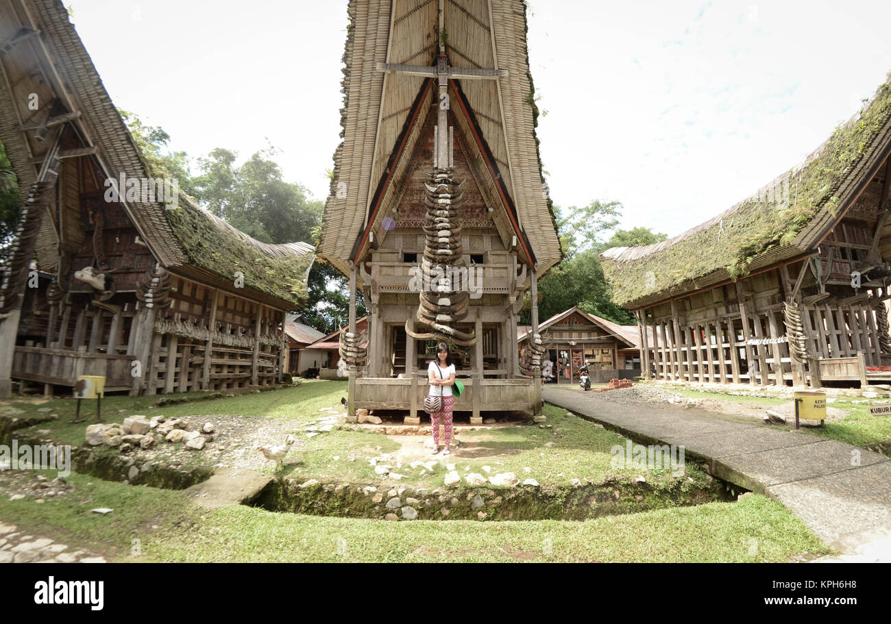 Kete Kesu Dorf in Tana Toraja. Kete Kesu Dorf ist ein Teil der Kultur Erhaltung Programm und als ein Bereich der Herstellung erstklassiger Carving bekannt. Stockfoto