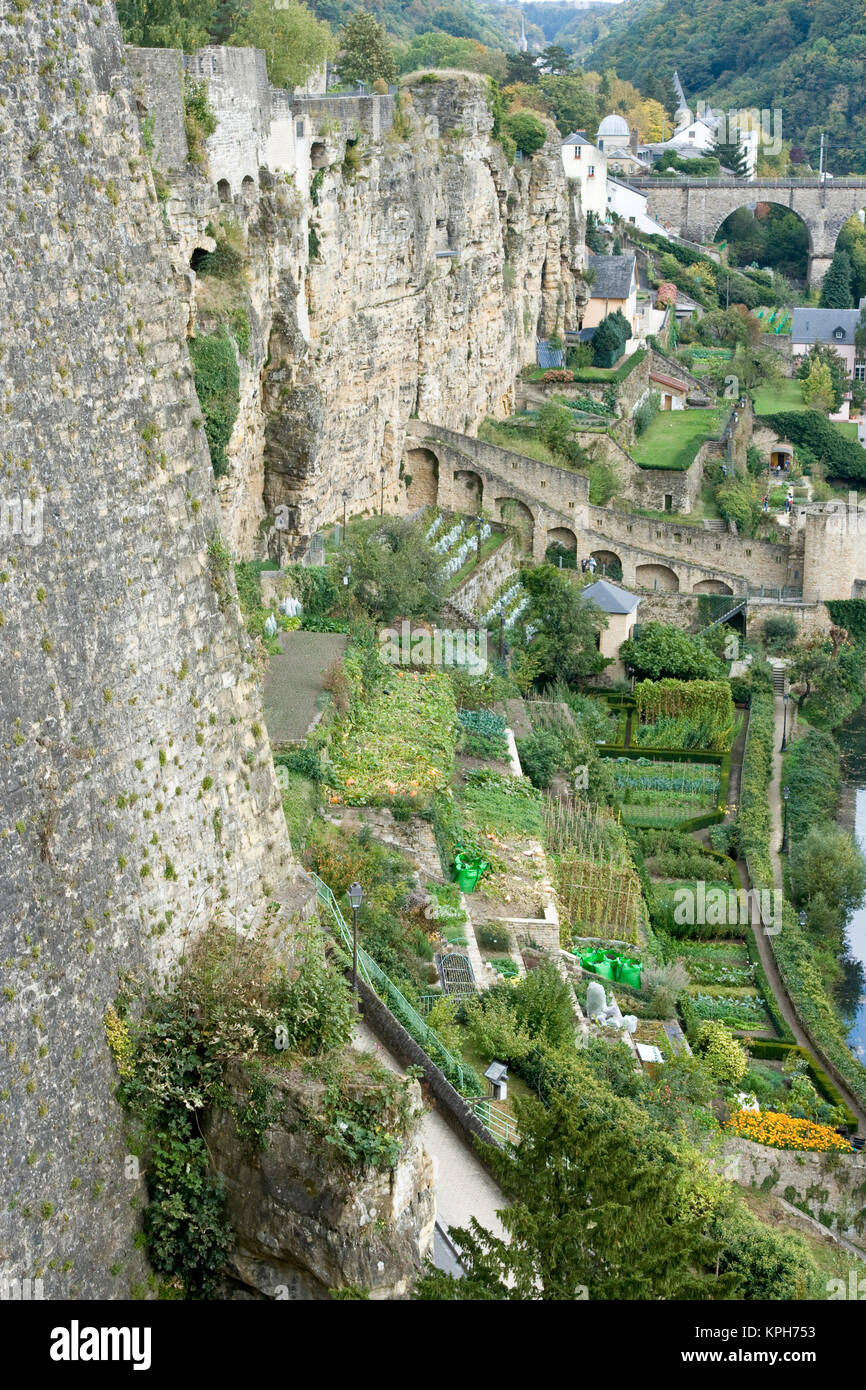 Luxemburg, Luxemburg-Stadt, Befestigungsmauer. Stockfoto
