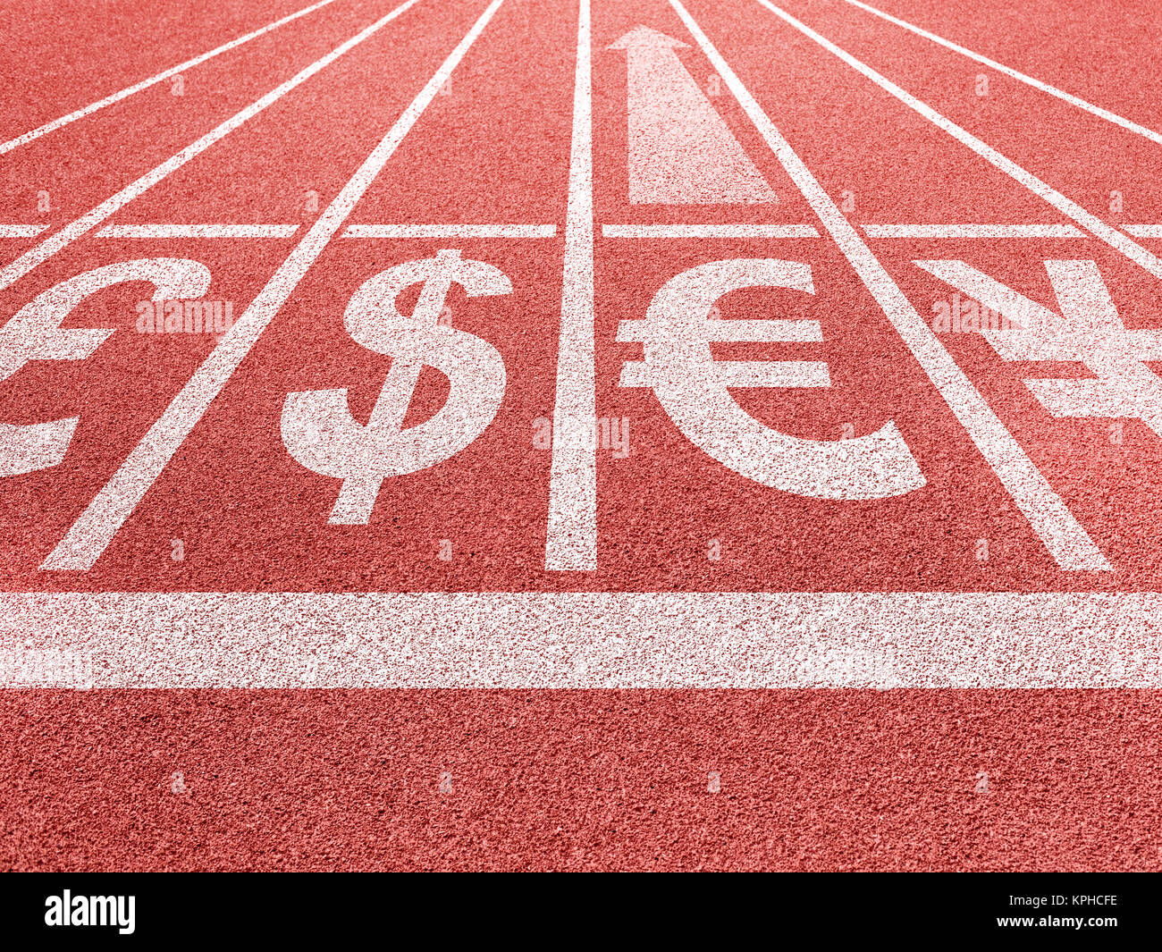 Euro wachsen. Währungen Symbole auf dem Laufen Trace starten. Stockfoto