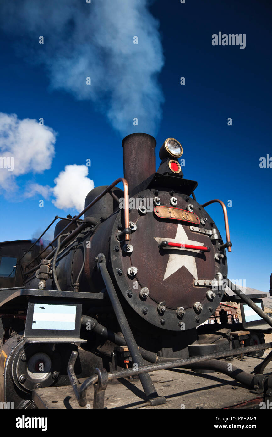 Argentinien, Provinz Chubut, Nahuel Pan. La Trochita Schmalspurdampfzug, Old Patagonian Express am Nahuel Pan-Station. Stockfoto