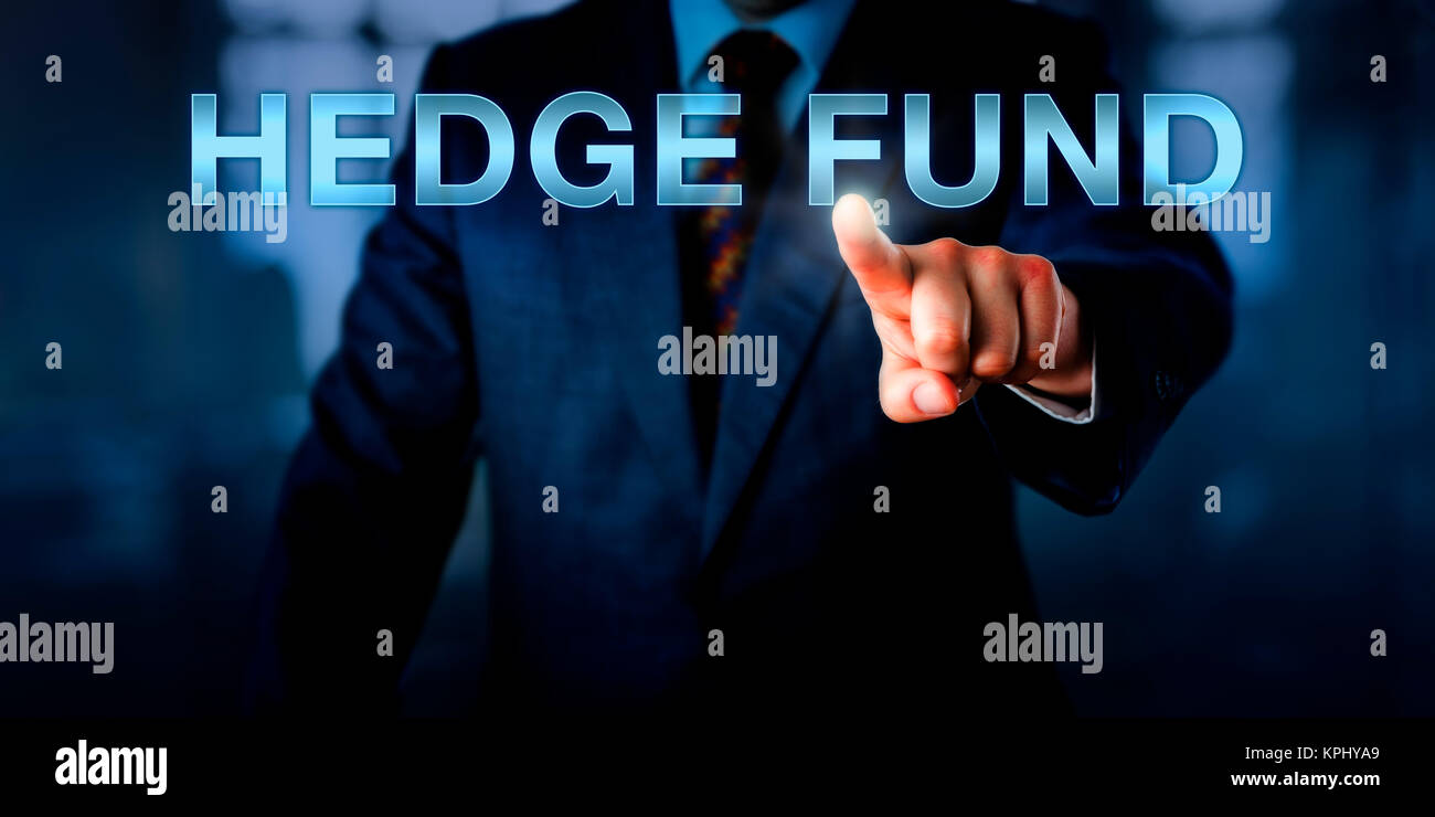 Portfolio Manager zeigt auf HEDGE FONDS Stockfoto