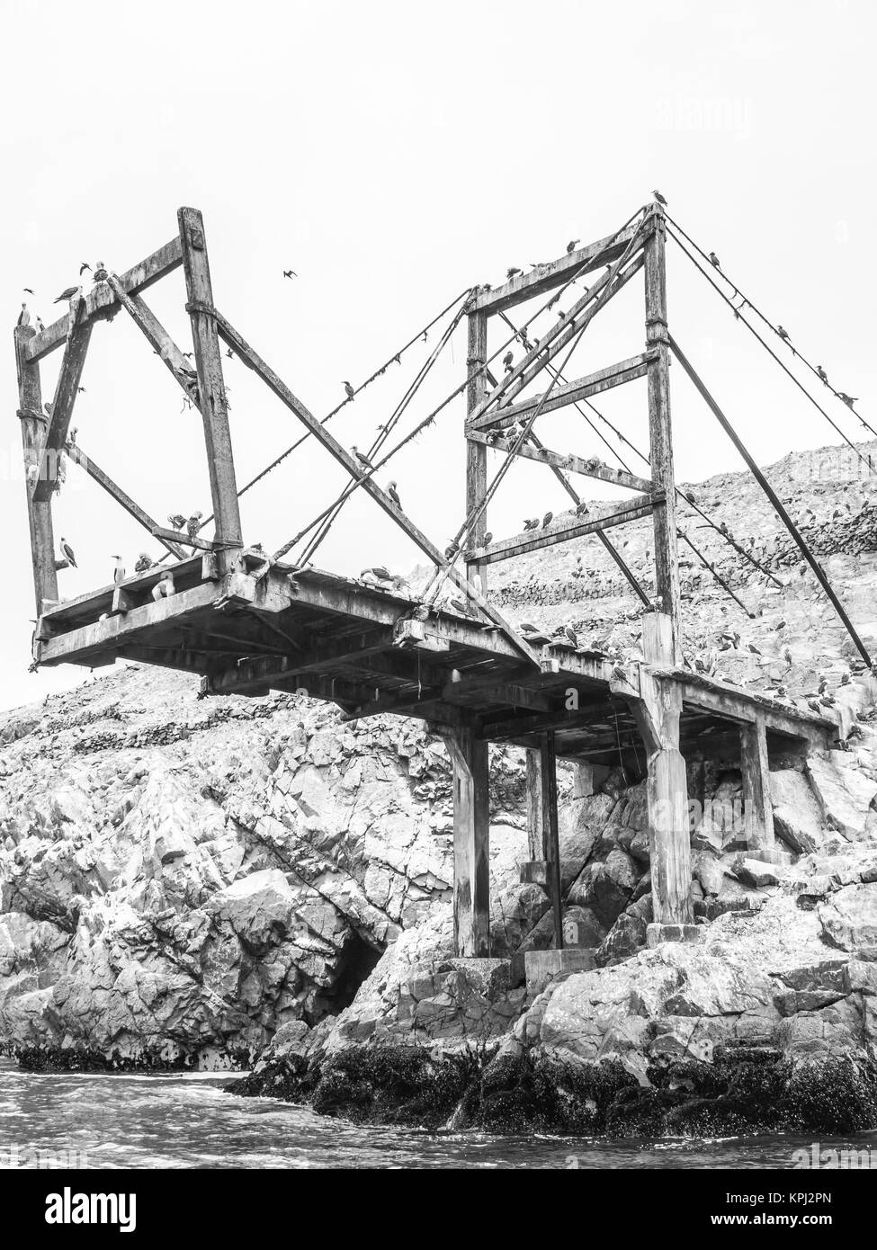 Einen verlassenen Pier in der Islas Ballestas Nationalpark, die von den Vögeln besiedelt wurde. Stockfoto