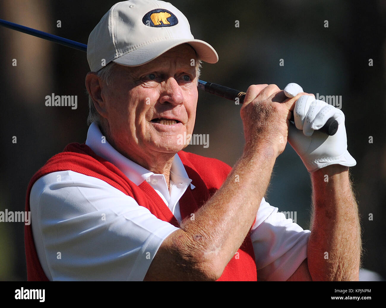 Orlando, USA. 16 Dez, 2017. Jack Nicklaus zweigt weg auf der ersten Bohrung während der ersten Runde der 2017 PNC Vater Sohn Herausforderung Golf Turnier am 16. Dezember 2017 im Ritz-Carlton Golf Club in Orlando, Florida. Credit: Paul Hennessy/Alamy leben Nachrichten Stockfoto