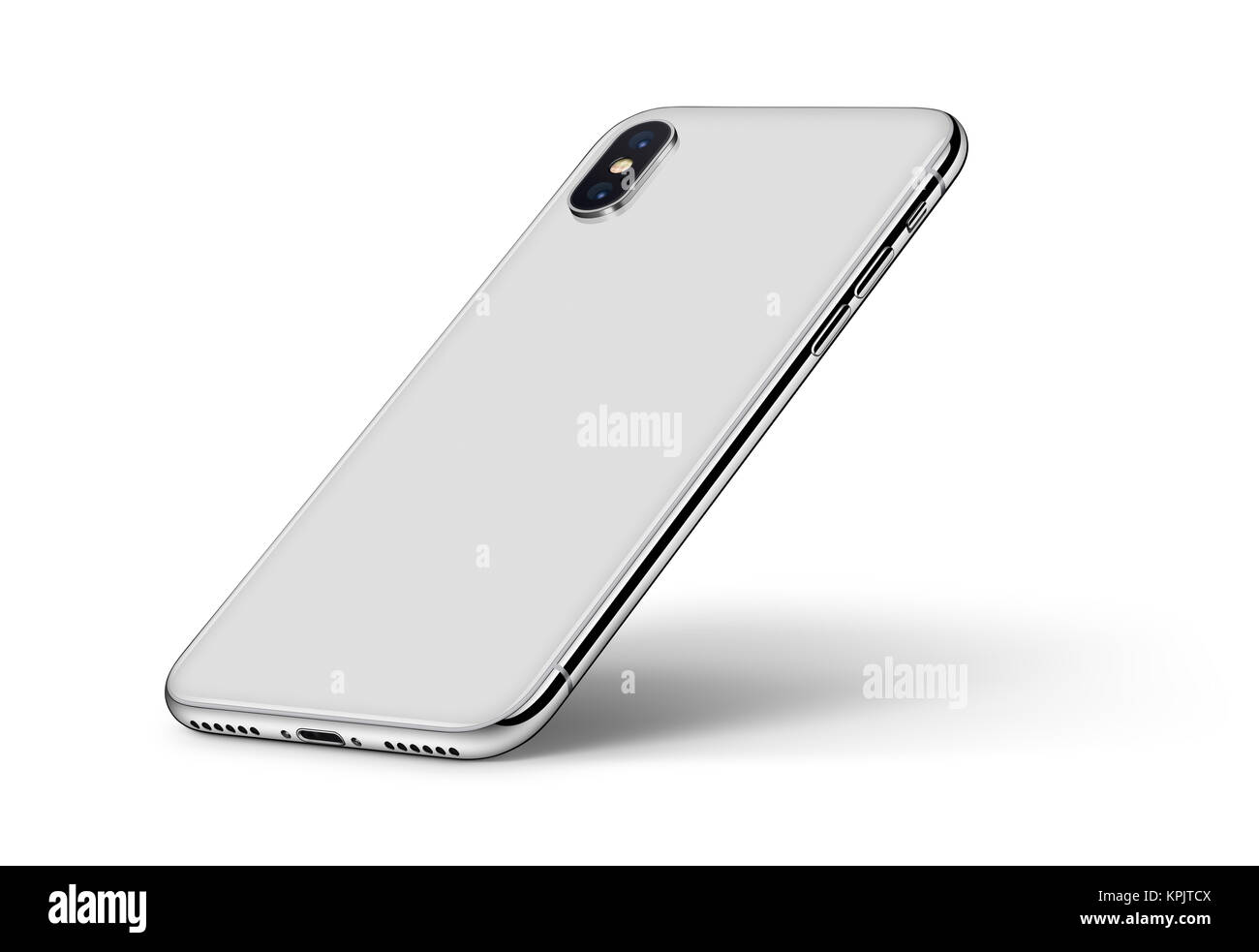 Perspektive smartphone ähnliche X, iPhone Seite auf weißem Hintergrund. Isometrische smartphone Rückseite mit Schatten. Stockfoto