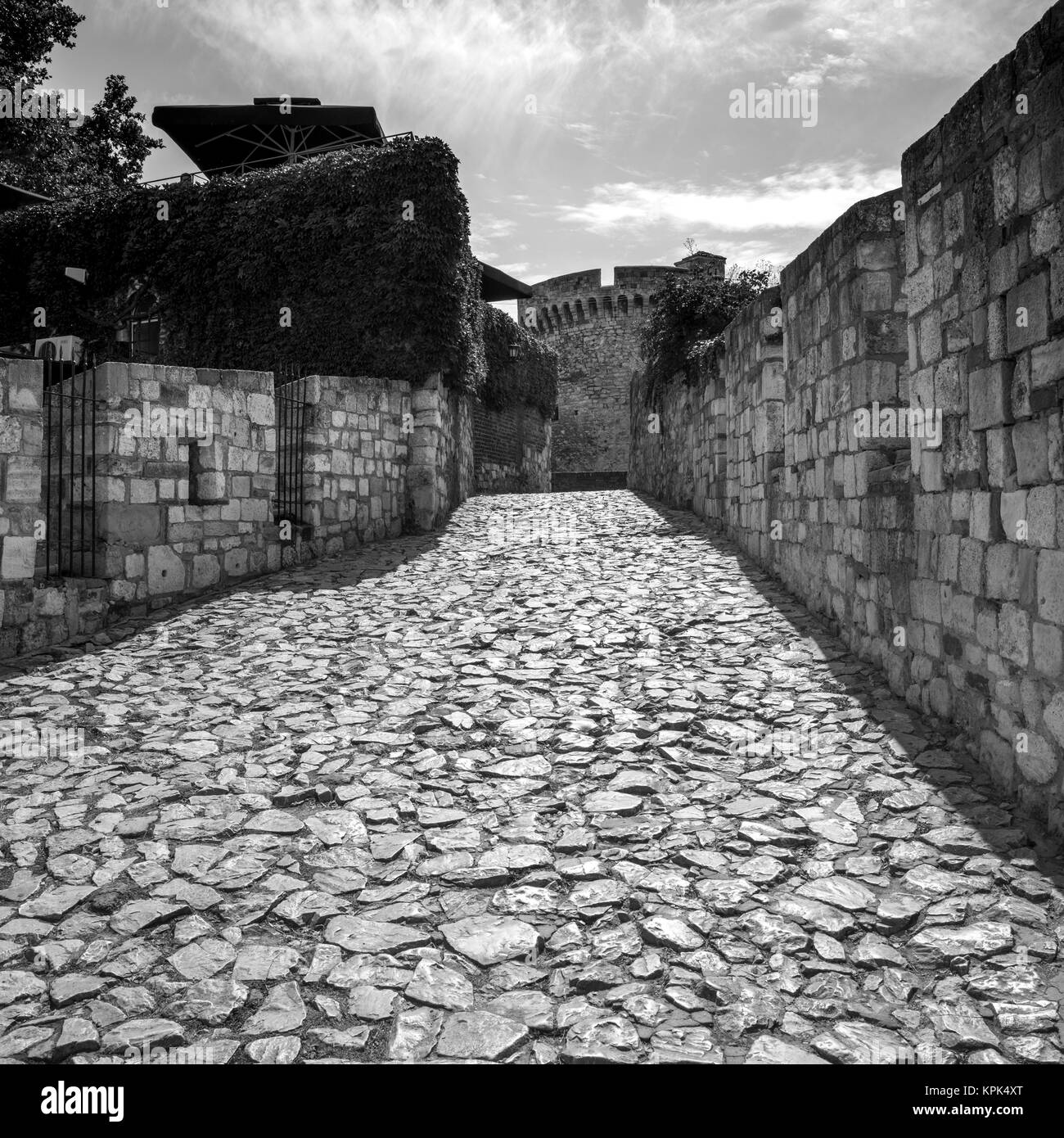 Gepflasterten Gehweg an der Belgrader Festung; Belgrad, Vojvodina, Serbien Stockfoto