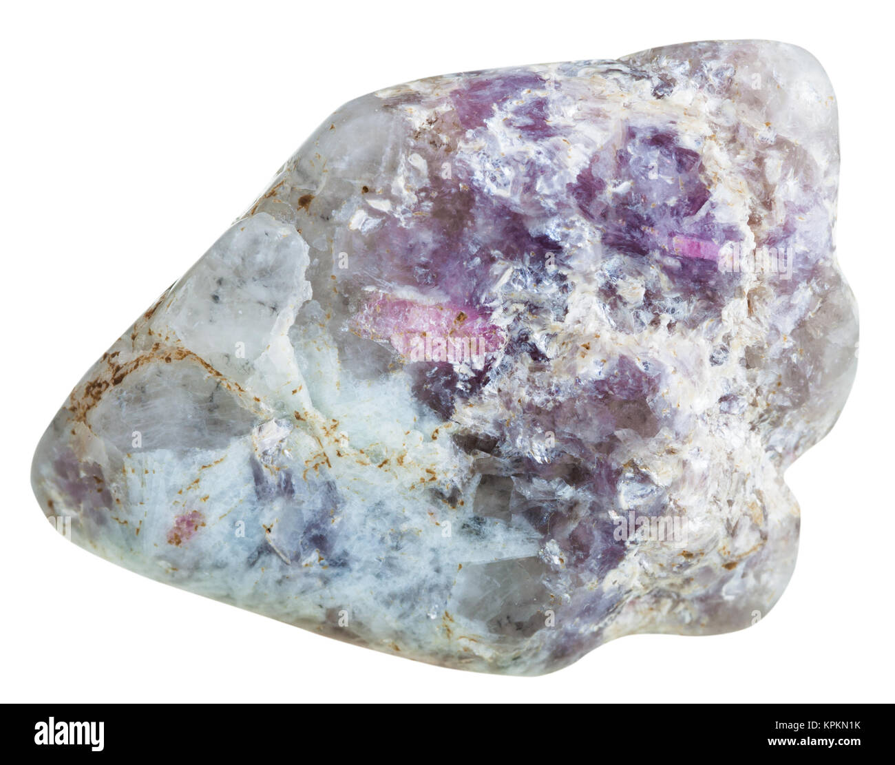 Lepidolite Glimmer und Turmalin Kristalle auf Quarz Stockfoto