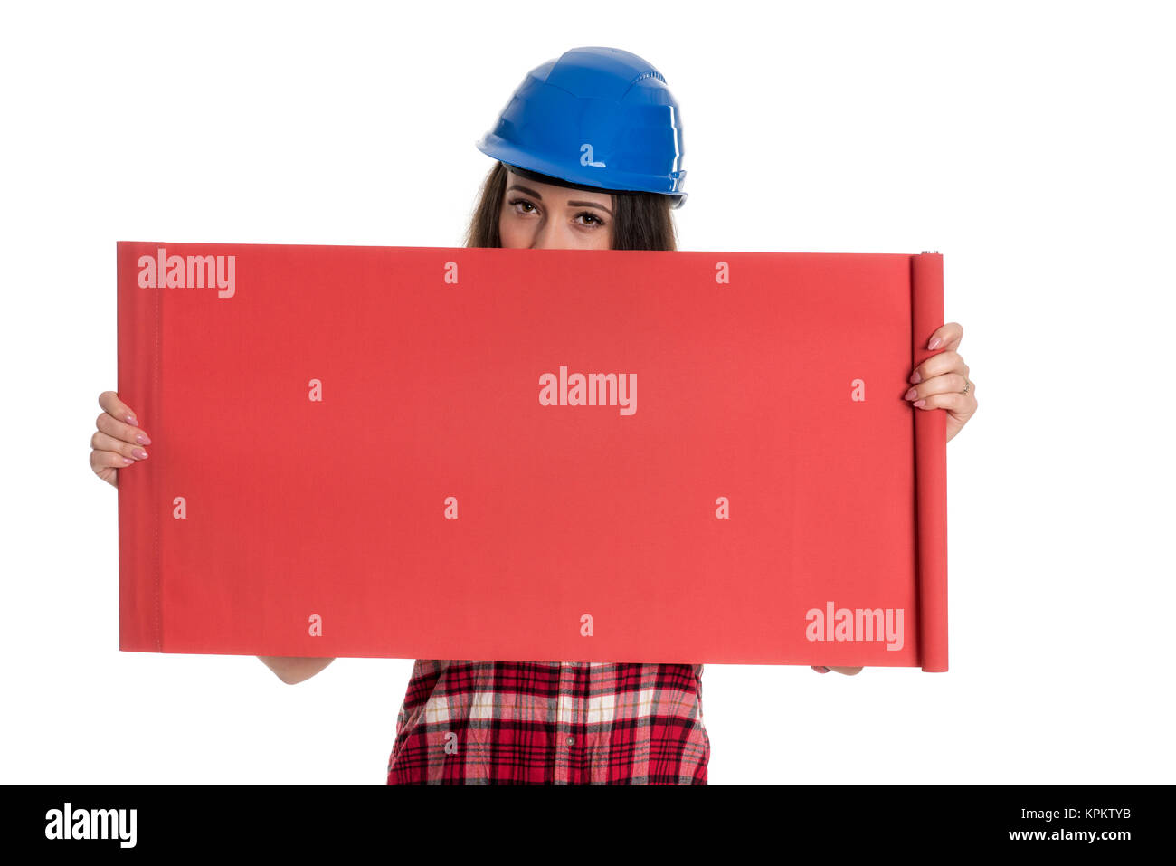 Handwerker, die im Besitz einer für die Werbung Stockfoto