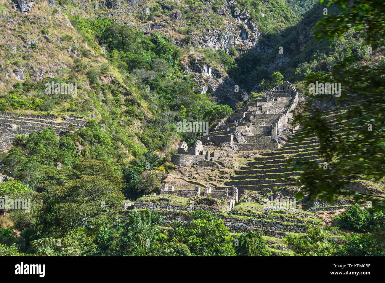 Inca Wachhaus auf der Straße von Cuzco nach Machu Picchu, Anden, Heiliges Tal, Peru Stockfoto