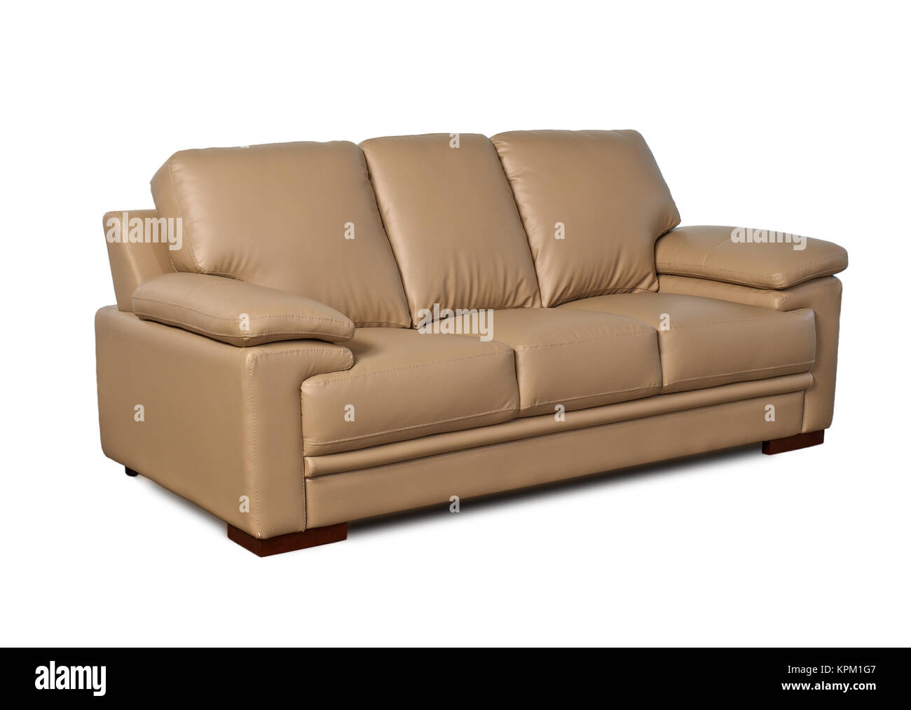 Hellbraun leder Sofa auf weißem Hintergrund Stockfoto