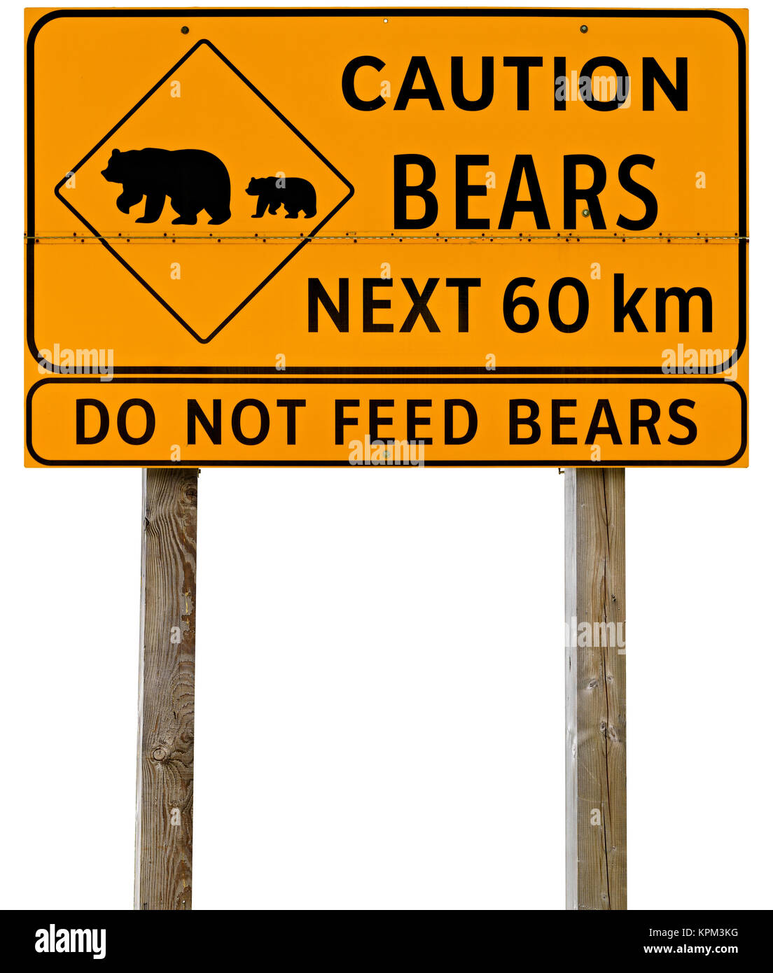 Vorsicht Bären Nächste 10 km - Nicht Füttern trägt. Gelbe Straße in British Columbia, Kanada. Stockfoto