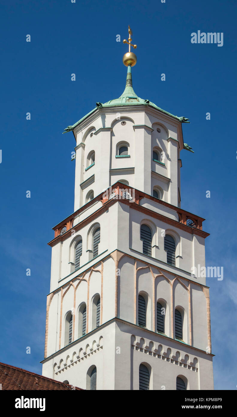 Glockenturm, die Kirche von St. Moritz, Augsburg, Bayern, Deutschland. Stockfoto