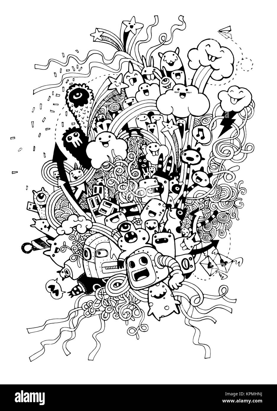 Hand gezeichnet von Monster party Hintergrund Stockfoto