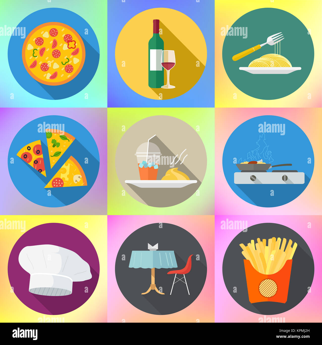 Stellen Sie Restaurant Küche Essen icons Stockfoto